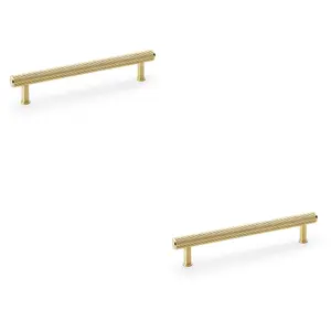 2 PACK - Reeded T Bar Pull Handle - Satin Brass - 160mm Centres SOLID BRASS Drawer Lined