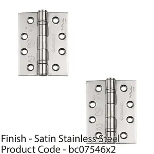 2 PACK - PAIR 13 Ball Bearing Radius Door Hinge - 102 x 102mm Satin Stainless Steel