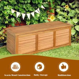 Costway 180L Storage Box Outdoor Patio Deck Wooden Garden Bench for Cushions & Tools