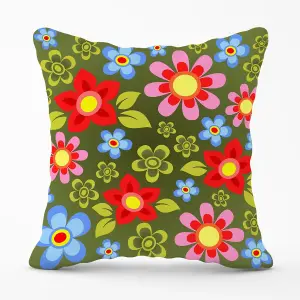 Red And Blue Flowers Outdoor Cushion 45cm x 45cm