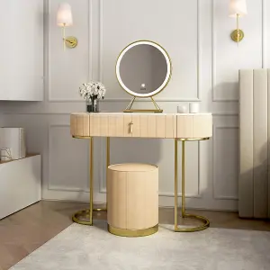 Miami Deco Cream Velvet Dressing Table with LED Touch Sensor Mirror