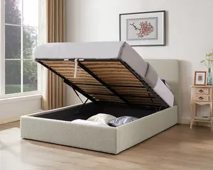 TEDDY BOUCLE 5FT Kingsize Ottoman Storage Bed in Beige