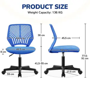 Yaheetech Adjustable Armless Office Desk Chair - Blue