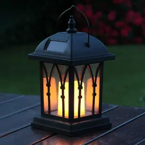 Festive Lights Solar Powered Flickering Amber LED Candle Lantern, 17.5cm