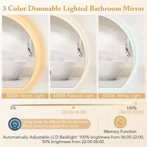 COSTWAY Frameless LED Bathroom Mirror Half Circle Anti-Fog Vanity Mirror w/ Touch Switch