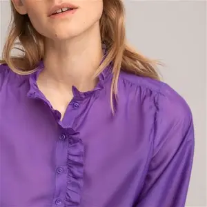 Women's Ruffled High Neck Blouse With Long Sleeves In Purple - Size: 6 By La Redoute