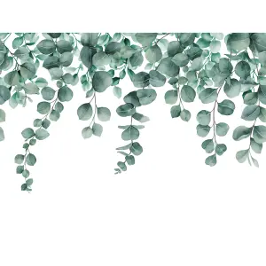 Grandeco Mirte Trailing Eucalyptus Leaves 7 Lane Textured Mural,  2.8 x 3.71m, Green