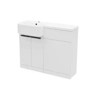 Nes Home Left Hand Freestanding Basin Vanity Unit with Black Handles & WC Unit