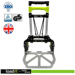 LoadIt 75kg Folding Trolley Sack Truck Barrow, Hand Truck, Moving Trolley on Wheels, Heavy Duty, Bungees, ISO 9001 & TUV GS