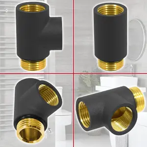 SPARES2GO Dual Fuel T Piece Towel Radiator Heating Element Connector Valve Adaptor (G1/2", Black)