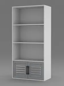 URBNLIVING 4 Tier White Wooden Bookcase Cupboard With Grey Metal Doors Storage Display Cabinet Unit