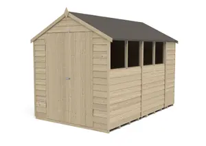 Forest Garden Overlap 10x6 ft Apex Wooden 2 door Shed with floor & 4 windows - Assembly service included