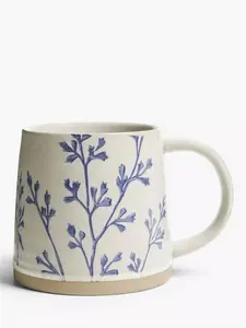 John Lewis Woodland Floral Glazed Stoneware Flower Mug, 450Ml, Beige/Blue