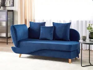 Left Hand Velvet Chaise Lounge with Storage Blue MERI II