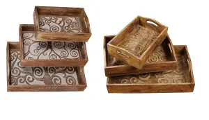 Small Serving Tray With Handles Platter Oak Tree Design White Small 31x20x8cm