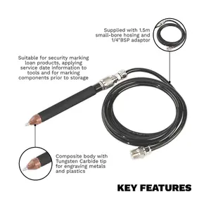 Sealey Air Engraver With 1.5m Small-Bore Hosing & 1/4" BSP Adaptor SA96