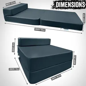 Fold Out Single Z Bed Futon Sofa Chair Mattress - Dark Grey