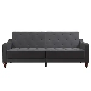 Vintage Tufted Sofa Bed in Velvet Grey