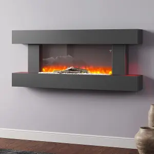 Electric Fire Suite Fireplace with Matte Black LED Surround Set 7 Flames Color with WiFi Connection Remote Control 52 Inch