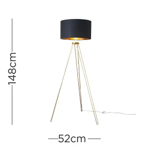 ValueLights Aero Gold Hairpin Design Tripod Floor Lamp with Black Gold Drum Shade