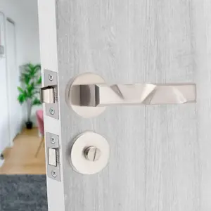 1 Set Nova Design Bathroom Door Handle Set Satin Nickel Finish