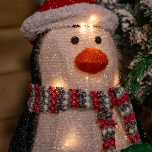 55cm Battery Operated Light up Christmas Penguin with Red Hat and Warm White LEDs