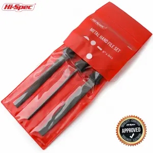 Hi-Spec 3pc Steel Large Hand File Set in a Wallet Holder. Flat, Round & Half-Round Sizes for Metal, Wood and Craftwork