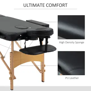 HOMCOM Wooden Folding Spa Beauty Massage Table w/ 2 Sections, Carry Bag, Black