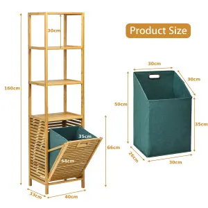 Costway 3-Tier Bamboo Bathroom Tilt-out Laundry Hamper Storage Organise w/Laundry Basket