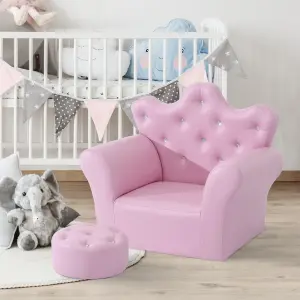 HOMCOM 2 PCS Kids Sofa and Ottoman Child Size Armchair for Girls Age 3-7 Pink