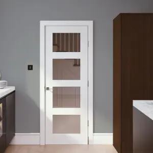 Fortia 0 panel 4 Lite Clear Glazed Shaker White Internal Pine Door, (H)1981mm (W)762mm (T)35mm