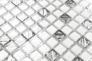 Glass mosaic on mesh for bathroom or kitchen 300mm x 300mm - White pastry