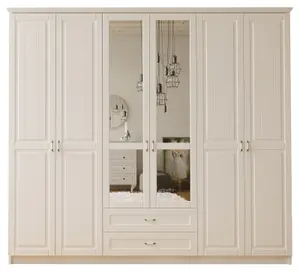 CHARLOTTE 6 Door 2 Drawer Mirrored White Wardrobe