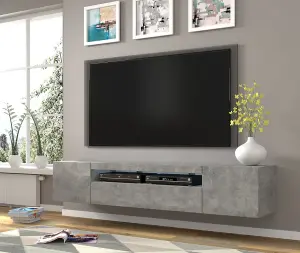 Aura Contemporary TV Cabinet 3 Doors with LED Lighting Concrete Grey (W)2000mm (H)420mm (D)370mm