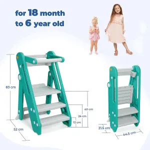 Foldable 2 or 3 Step Stools, Green Large Plastic Sink Step Stool