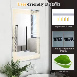 Costway Bathroom Led Vanity Mirror Dimmable Vanity Wall Mirror w/3 Colors Lights