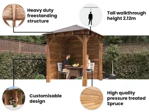 Dunster House Wooden Gazebo Kit Louvre Walled 2.5m x 2.5m Heavy Duty Garden Shelter Roof Shingles Leviathan