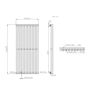 Right Radiators 1200x545 mm Single Vertical Round Column Style Designer Radiator Heated Rads Anthracite