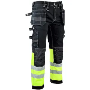 MS9 Mens Hi Viz Cargo Combat Holster Pockets Tactical Working Work Trouser Trousers Pants Jeans, Black/Green - 40W/30L