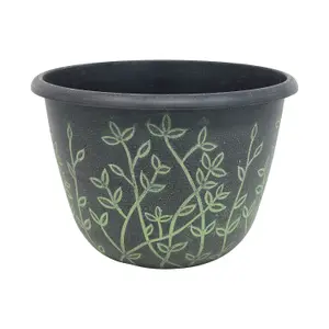 25cm Pot Serenity Planter Black With Green Wash Effect Plant Flower Garden Patio