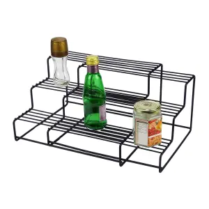 Buckingham 3 Tier Expandable Spice & Herb Rack Jar Holder Cupboard Organiser , Black , High End Premium Quality