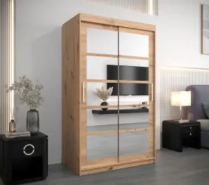 Roma II Oak Artisan Elegant Sliding Door Wardrobe H2000mm W1200mm D620mm with Mirrored Panels