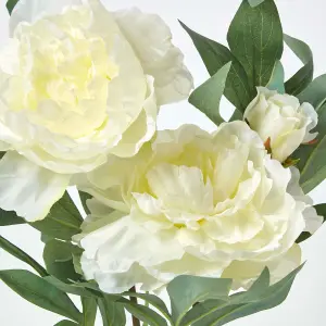 Homescapes Cream Artificial Peonies in Decorative Cream Pot, 48 cm Tall