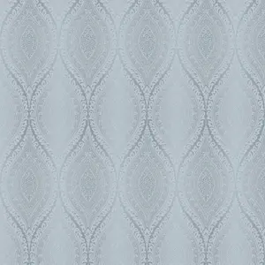 Celosi Blue Metallic effect Damask Textured Wallpaper Sample