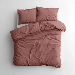 Duvet Cover & Pillowcase Set - Terracotta Orange - Muslin Cotton - Double