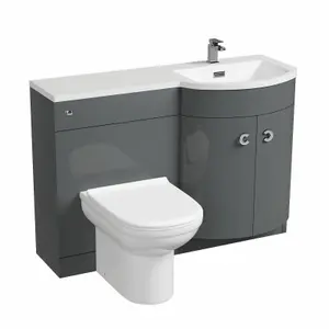 Nes Home Manifold Bathroom Grey RH Basin Sink Vanity Unit Back To Wall WC Toilet 1100mm