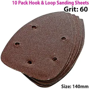 QTY 10 140mm 60 Grit Detail Sander Sheets Triangle Sanding Hook & Loop