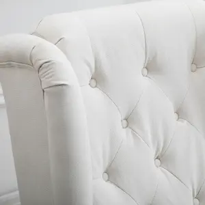 HOMCOM Accent Armchair Home Furniture Retro Tufted Club Wood Fabric Cream White