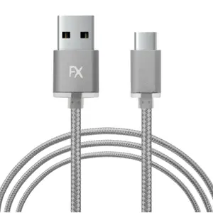 FX Nylon Braided USB Data Cable For Type C Smartphone Device, Space Grey