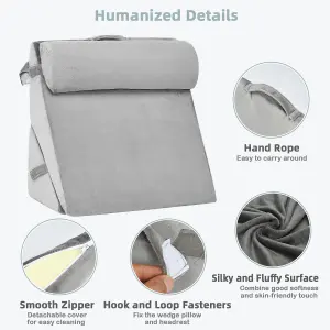 Costway Adjustable Bed Rest Pillow Back Support Wedge Pillow w/ Detachable Headrest Memory Foam Fill Soft Washable Cover